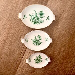 3 Pcs Set Vtg C1930s Herend βNyonβ Morning Glory Porcelain Ashtrayβ Trinket Dish